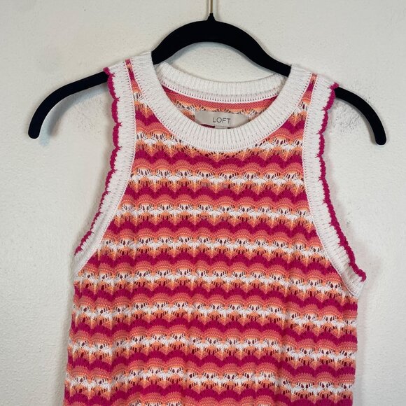 NWT Loft Women's S Pink White Scalloped Halter Sweater Sleeveless Summer 70s - Picture 3 of 9